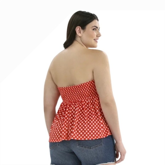 No Boundaries Red White Polka Dot Eyelet Strapless Tank Top XL - Picture 2 of 8